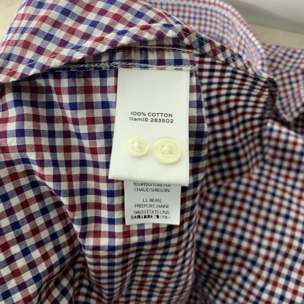 LL Bean Signature Men Size Small Shirt Red‎ Blue Checkered Plaid Long Sleeve Top